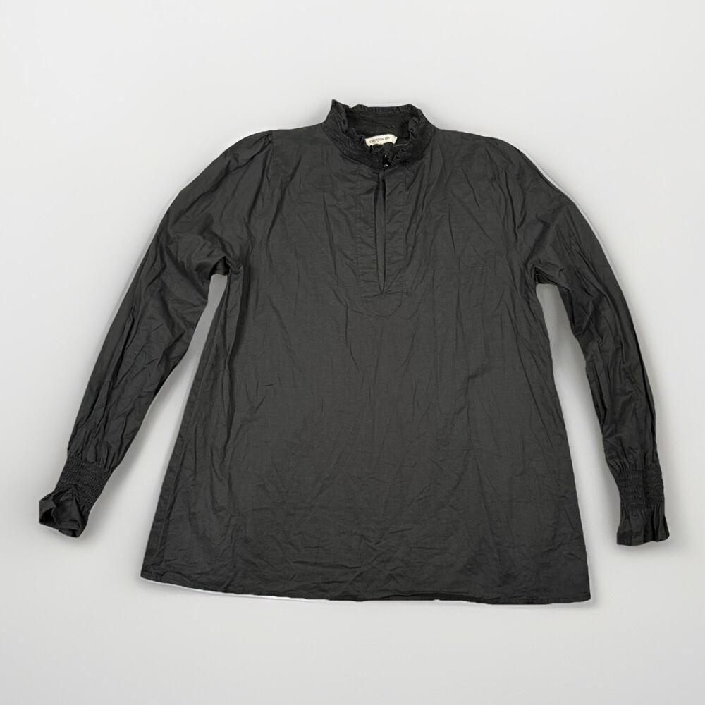 Emerson Fry Tuckernuck Smocked Neck Top Blouse Long Sleeve Black Size Small